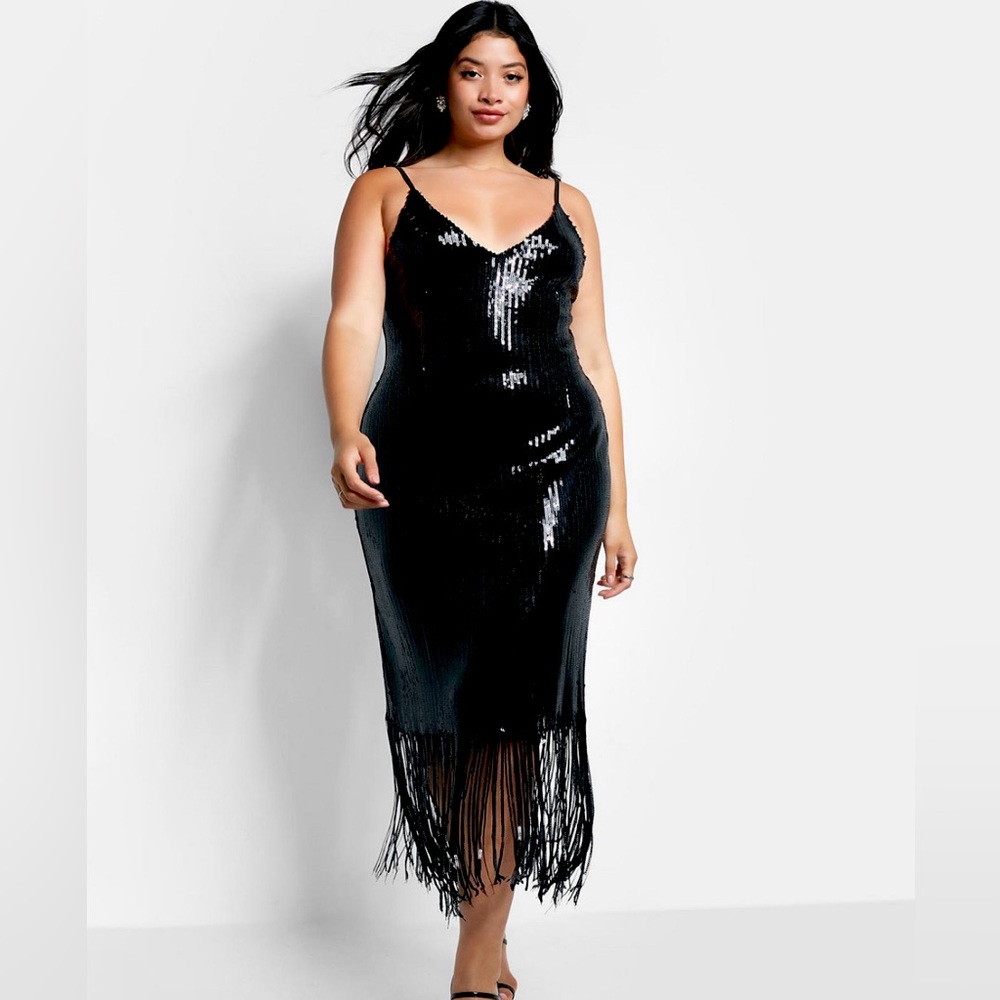 Nanette Lepore Black Sequin Fringe Bodycon Dress